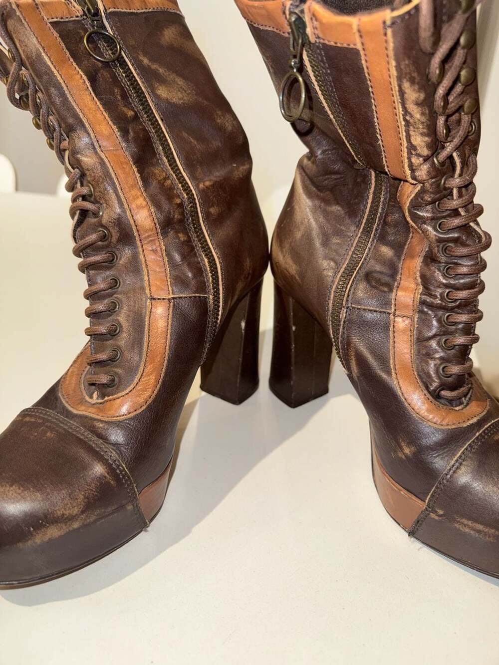 Jeffrey Campbell Brown Leather Tall Lace-Up Platform Boots Size 40 - Picture 6 of 8